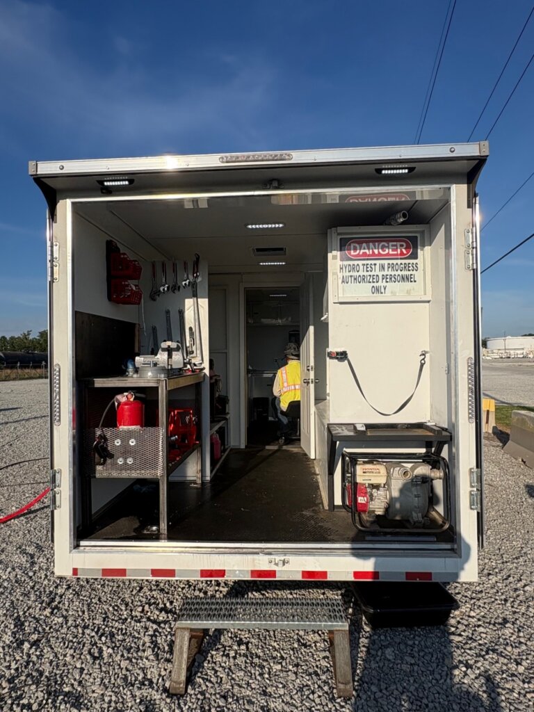 Mobile pressure test trailers will be equipped with safe, efficient, and reliable hydrostatic testing operations.